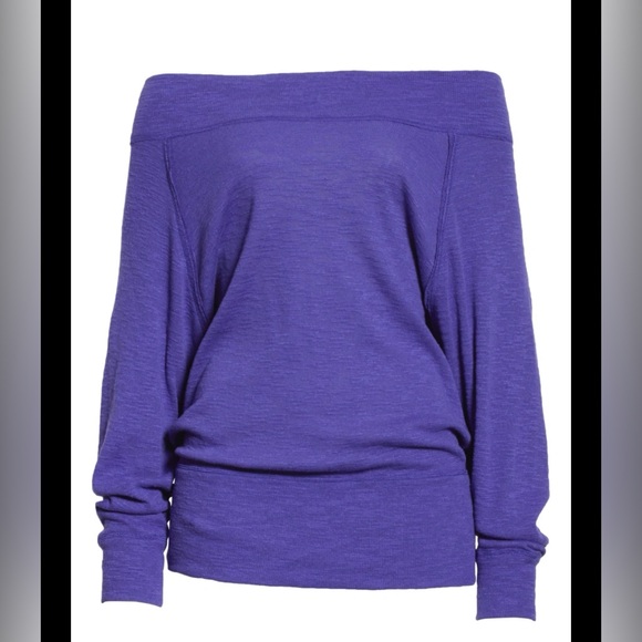 EUC Free People/We The Free/ Palisades Off Shoulder Knit Sweater Top đź’śđź’™ - Picture 3 of 6